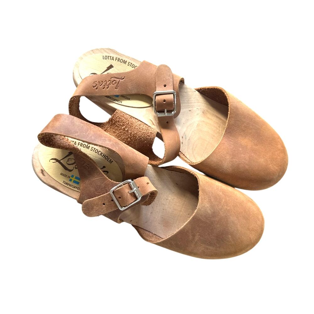 Lotta From Stockholm Nubuck Clogs Mary Jane Heels in Brown Size 39 / US 8.5